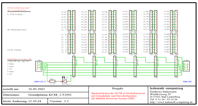 Grundplatine des R�ckmeldedecoders KC88 - Schaltplan