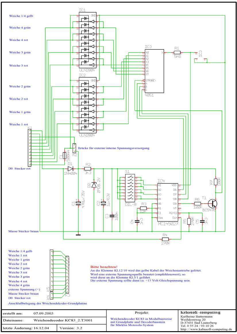 Weichendecoder KC 83 - Schaltplan