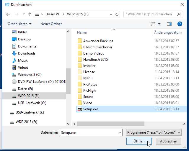 Setup von WDP 2015 PE starten