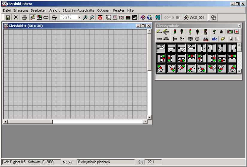 Das leere Gleisbild im Gleisbild-Editor