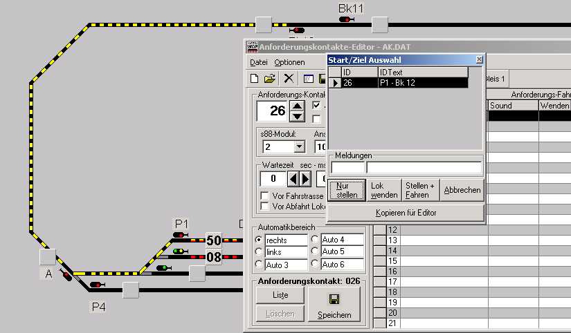 Start/Ziel Auswahl f�r AK-Editor
