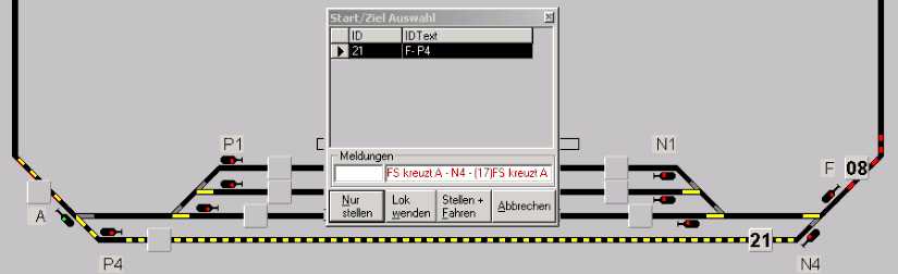 Bildausschnitt nach Stellen + Fahren und Fehlermeldung
