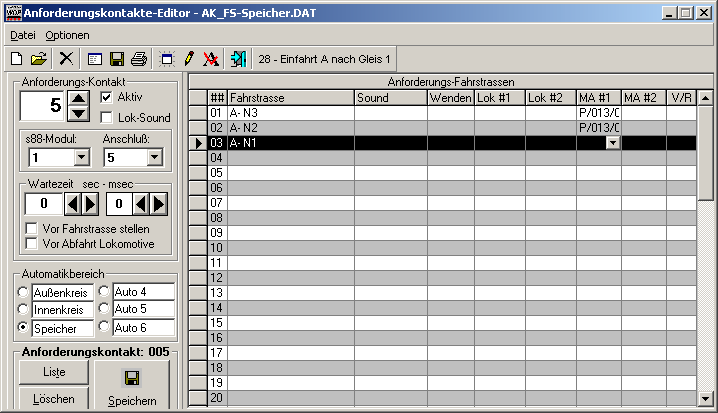 Anforderungskontakte-Editor