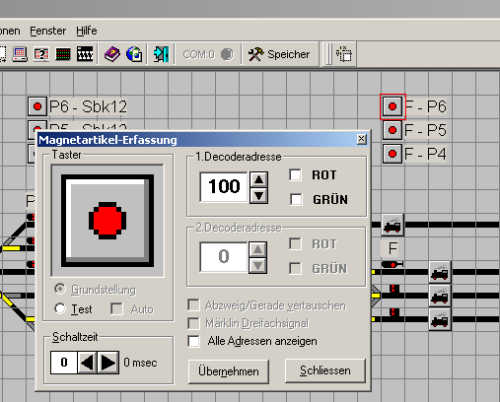 Gleisbild-Editor mit Zuweisung der MA-Adressen